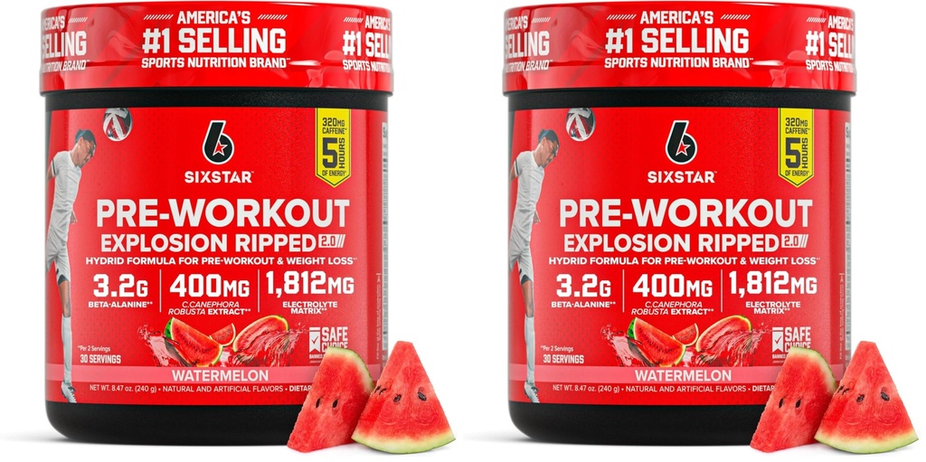 6 星前工作爆炸,Watermeron(30 services) -- -- 男女前工作能源粉补充剂 -- -- 与Creatine&Beta Alanine-Sports 营养产品混合饮料,(第2包)