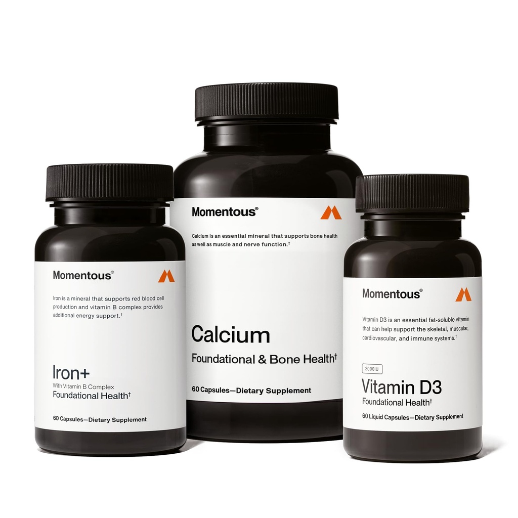 Momentous Women's Three Bundle, Iron+, Calcium, & Vitamin D3, Daily System