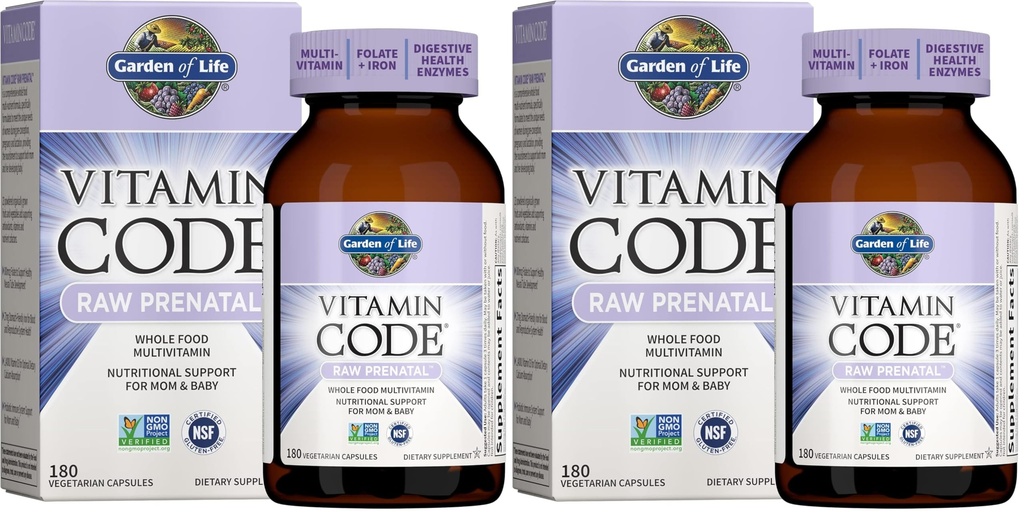 Garden of Life Vitamin Code®, RAW Prenatal™, 180 Vegetarian Capsules, (Pack of 2)