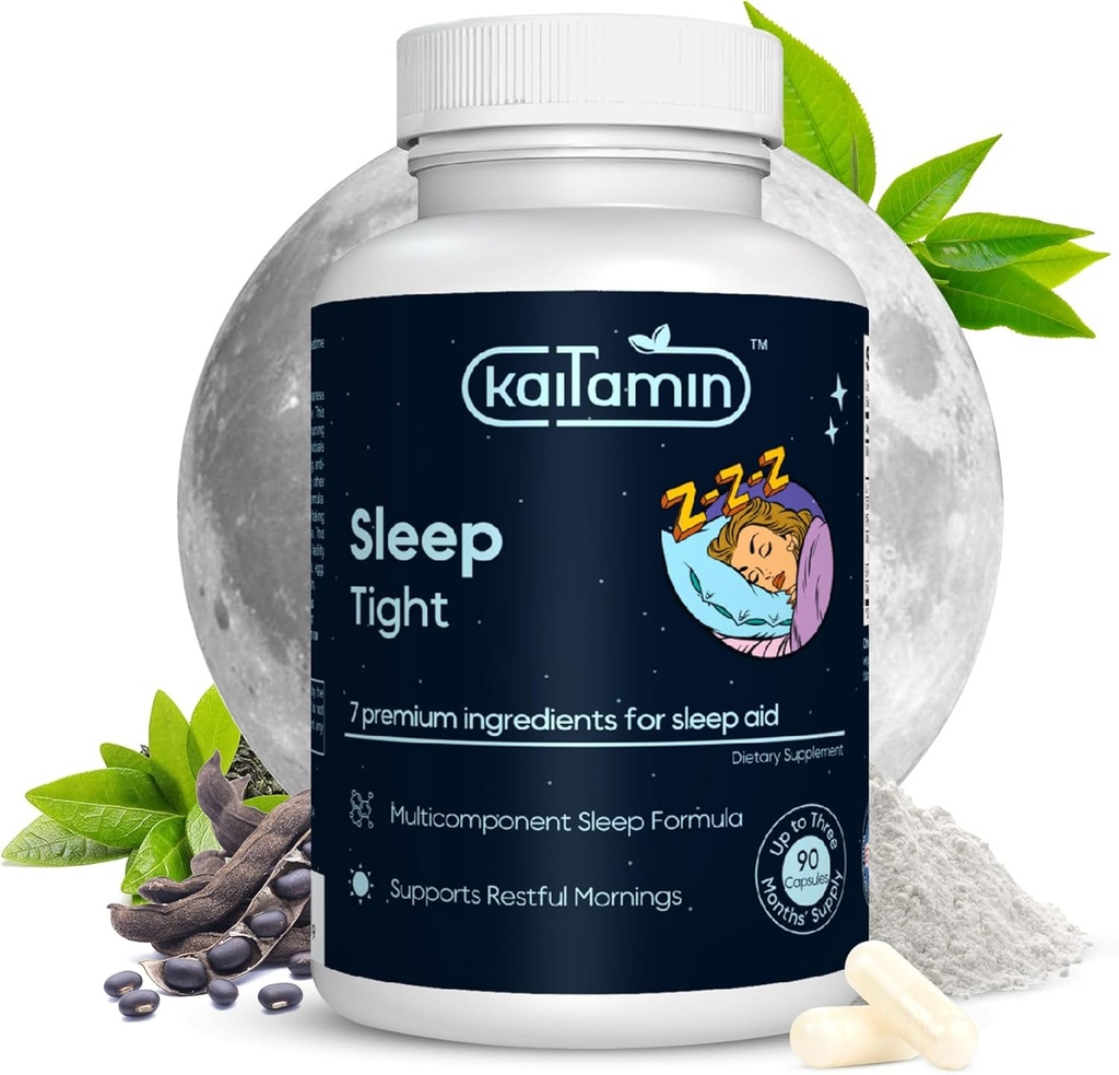 Melatonin自然睡眠援助、Theanine、5-HTP、GABA、Mucuna pruriens、Phellodendron和Magnesium促进睡眠和压力支持,90 Capsules 45天供应 -- -- 1个睡眠援助中的7个