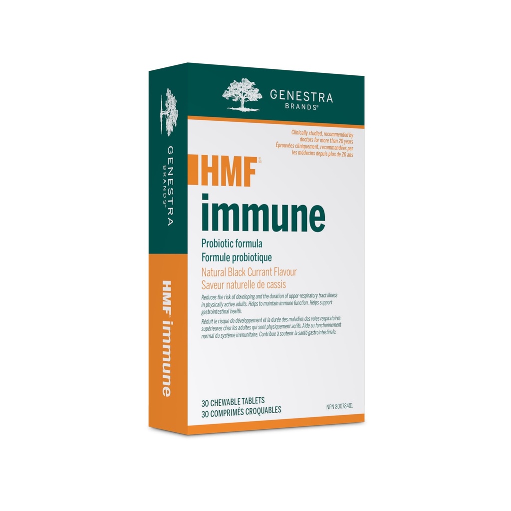 Genestra Brands HMF Immune + Probiotic 补充 + 30 Chewable 板块 → 天然黑圆圈 Flavor