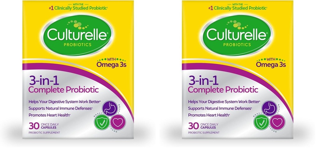 Culture 3-in-1 Probiotic Daily Formula, One per Day Probiotic Supplement, 帮助你的消化系统更好地工作, 支持自然免疫防御, Plus Omega 3's, Non-GMO, 30 Counter (Pack of 2).