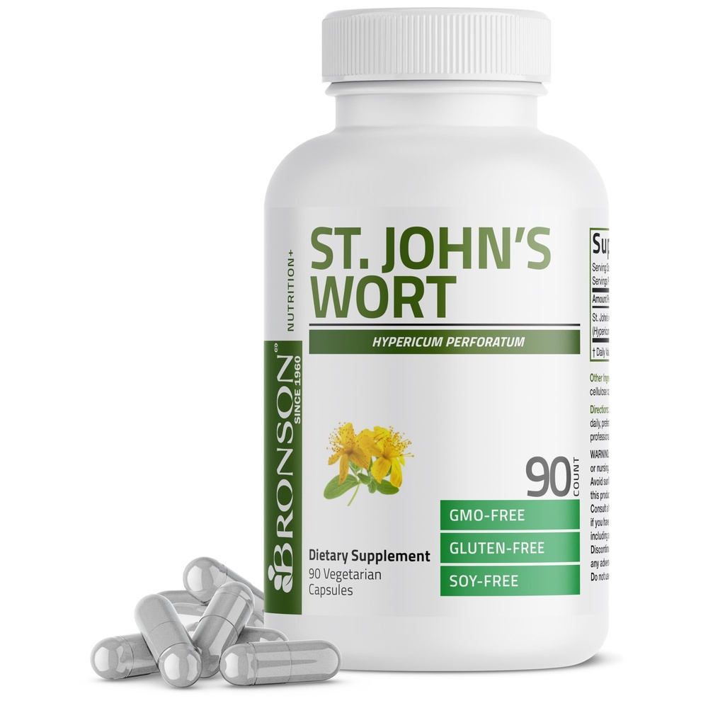 Bronson St. John's Wort 700 MG / service Hypericum Perforatum 支持一种正模 - 非GMO, 90种植物卡普尔
