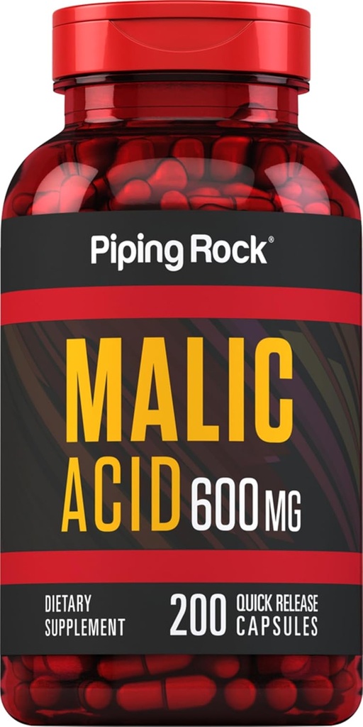 螺旋岩 Malic 酸性胶囊 | 600mg | 200 Pills | Non-GMO, Gluten 免费补充