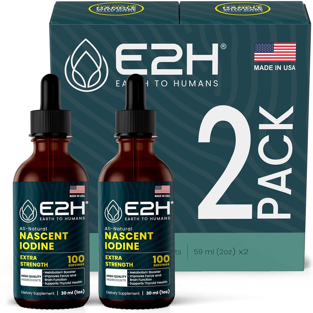 E2H Vegan液体碘 - 甲状腺支持和认知功能 - 推动你的代谢和能量水平 - Vegan - 非GMO(2瓶)