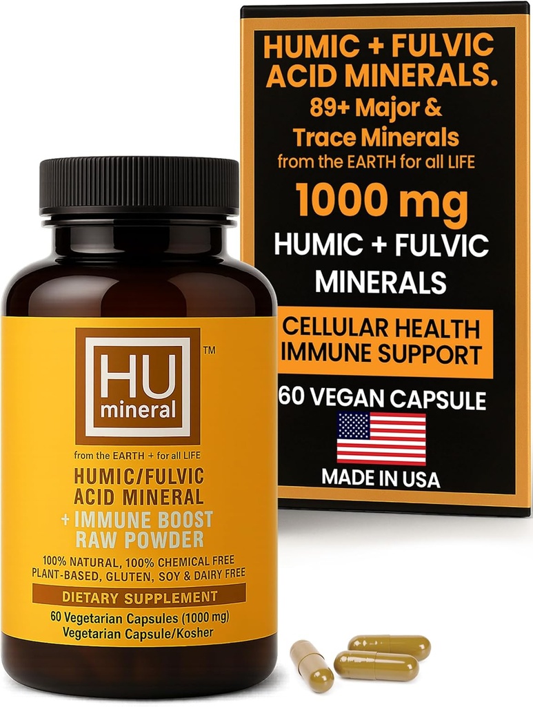 Humic & Fulvic Acid 补充 Capsules – 有机植物基酸 Fulvic 补充 Fulvic 与 Fulvic-Humic 矿物混合用于解毒和吸收 60 cm