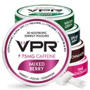 VPR 75mg Cafeine Nootropic Pouches 20 Counter Energy Pouches with Lion's Mane, Alpha-GPC, Vitamin B6 & B12, L-Theanine, 和 L-Tyrosine 20 与无糖 QQ Variety Pack 天然裂纹焦点布袋