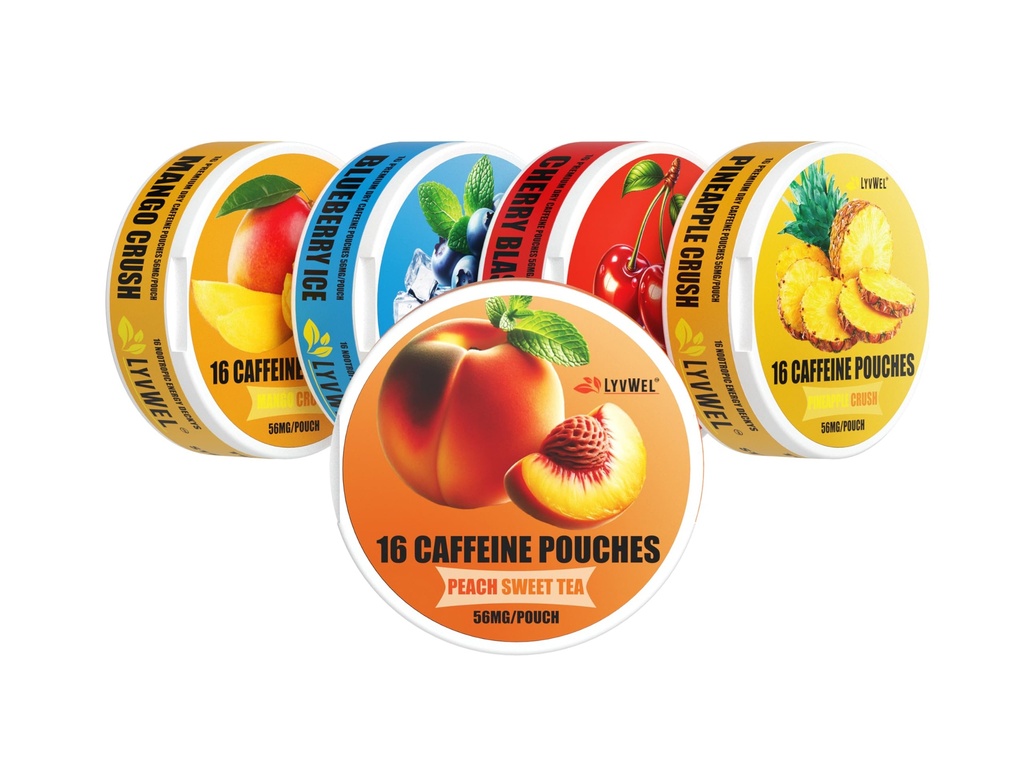 LYVWEL 5-Pack Cafeine Dip Pouches → Nootropic Focus & Neuro Supports → Natural Cafeine Boost → 16 per Can → 56mg Cafeine 每人 → 无尼古丁 无烟 → 即时能源 boost