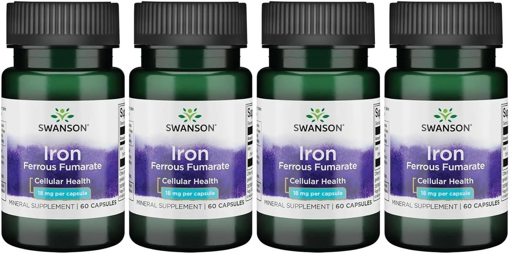 Swanson Iron (Ferrous Fumarate) - 矿物补充促进能源支持 - 高浓度公式 协助氧气交付和脂肪酸代谢 60 Sgels (4 Pack)