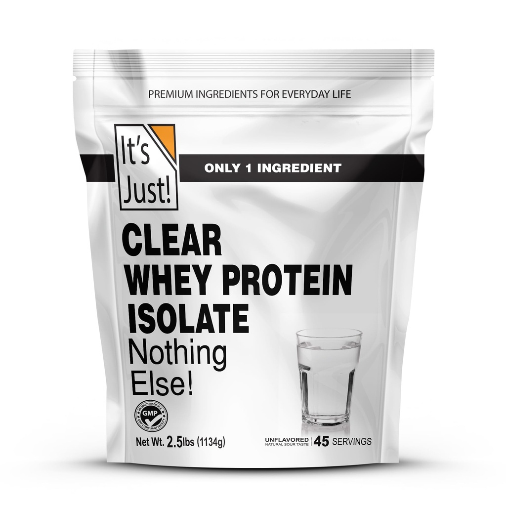It's Just! - Clear Whey Isolate, WPI-90, Zero Carbs, Protein Powder, No Added Flavors, Heavy Metal Tested, Gluten Free, Non-GMO (2.5 Pound (Pack of 1), Unflavored)