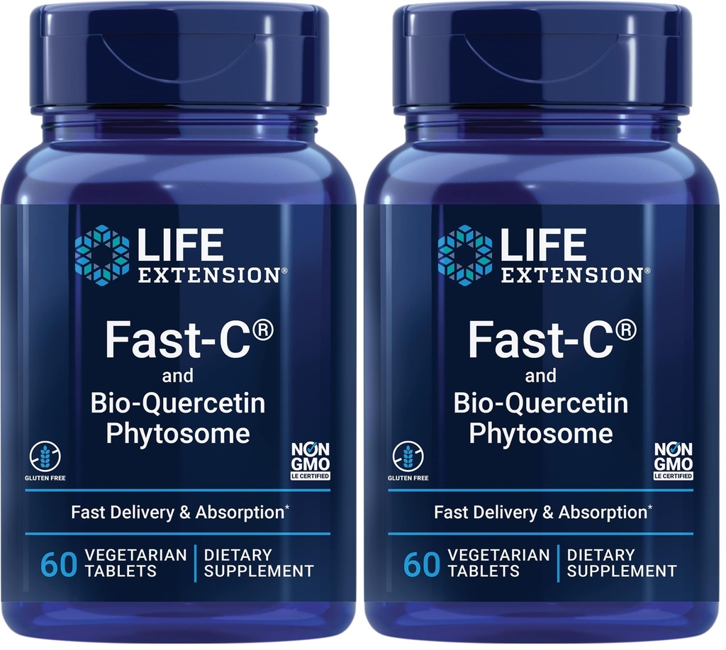 生命延长快速C & Bio-Quercetin Phytosome – 快速交付和吸收维生素C 优化免疫支持补充 – Gluten-Free, Non-GMO, Vegetarian – 60 Tablets (Pack of 2)