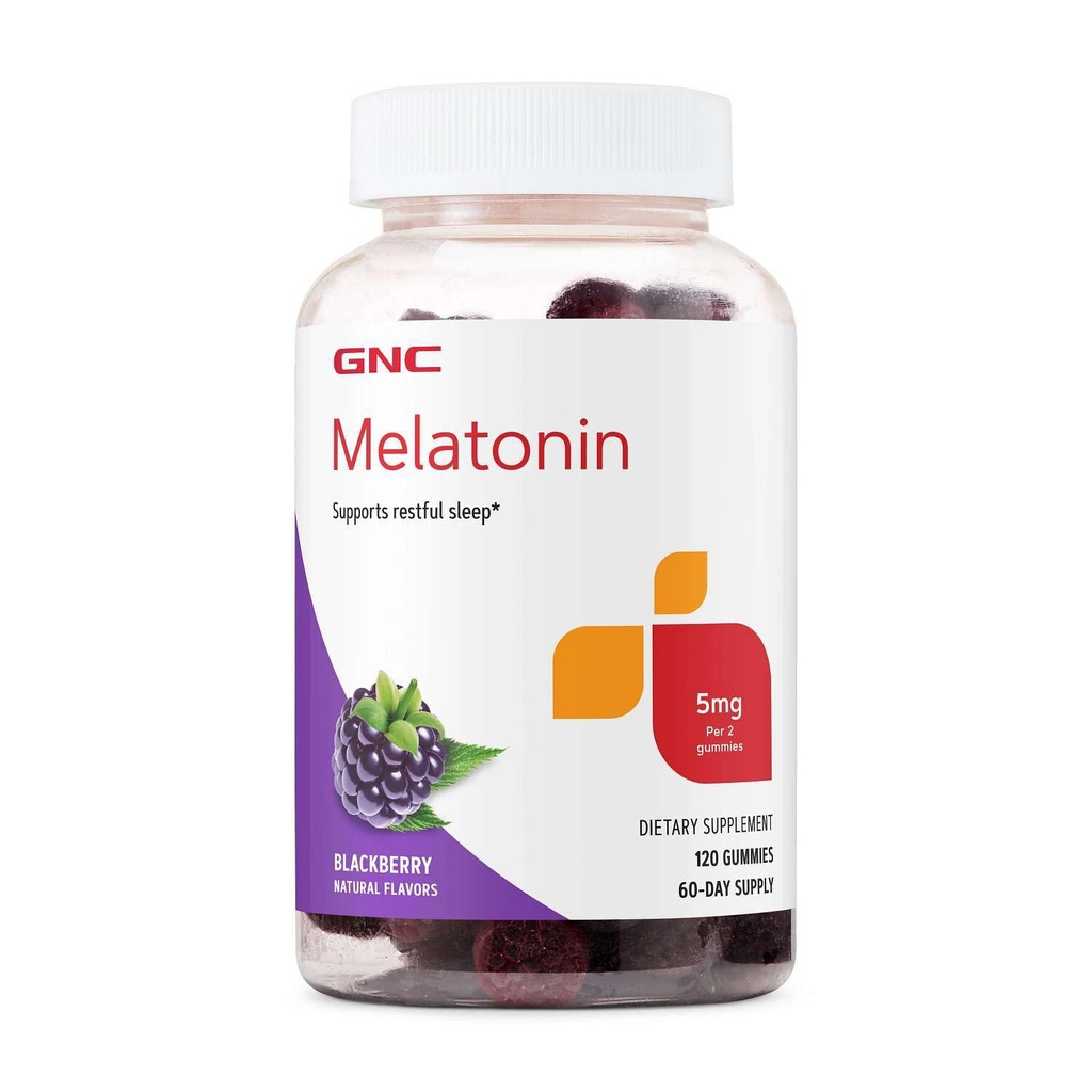 GNC Melatonin Gummies 5 mg - BlackBerry - 120 Gummies (60 Servings)