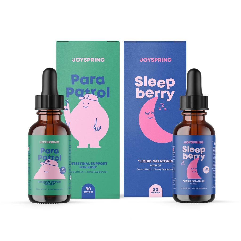 JoySpring Kids Bedtime Routine for Sleep & Gut Support – Liquid Melatonin + Herbal Digestive Support Drops for Toddlers & Kids – Evening Wellness System