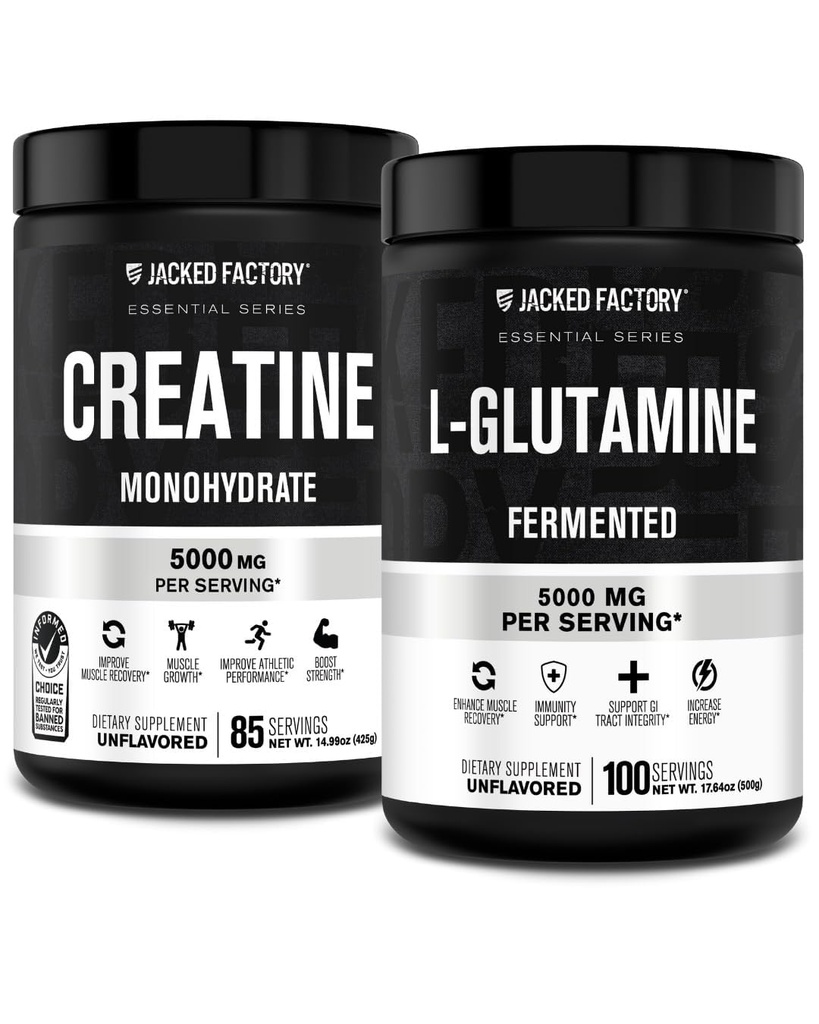 Jacked Factory Creatine Monohydrate Power 425g, 85 SV & L-Glutamine 补充500g, 100 SV - 没有艺术填充器, 不受欢迎