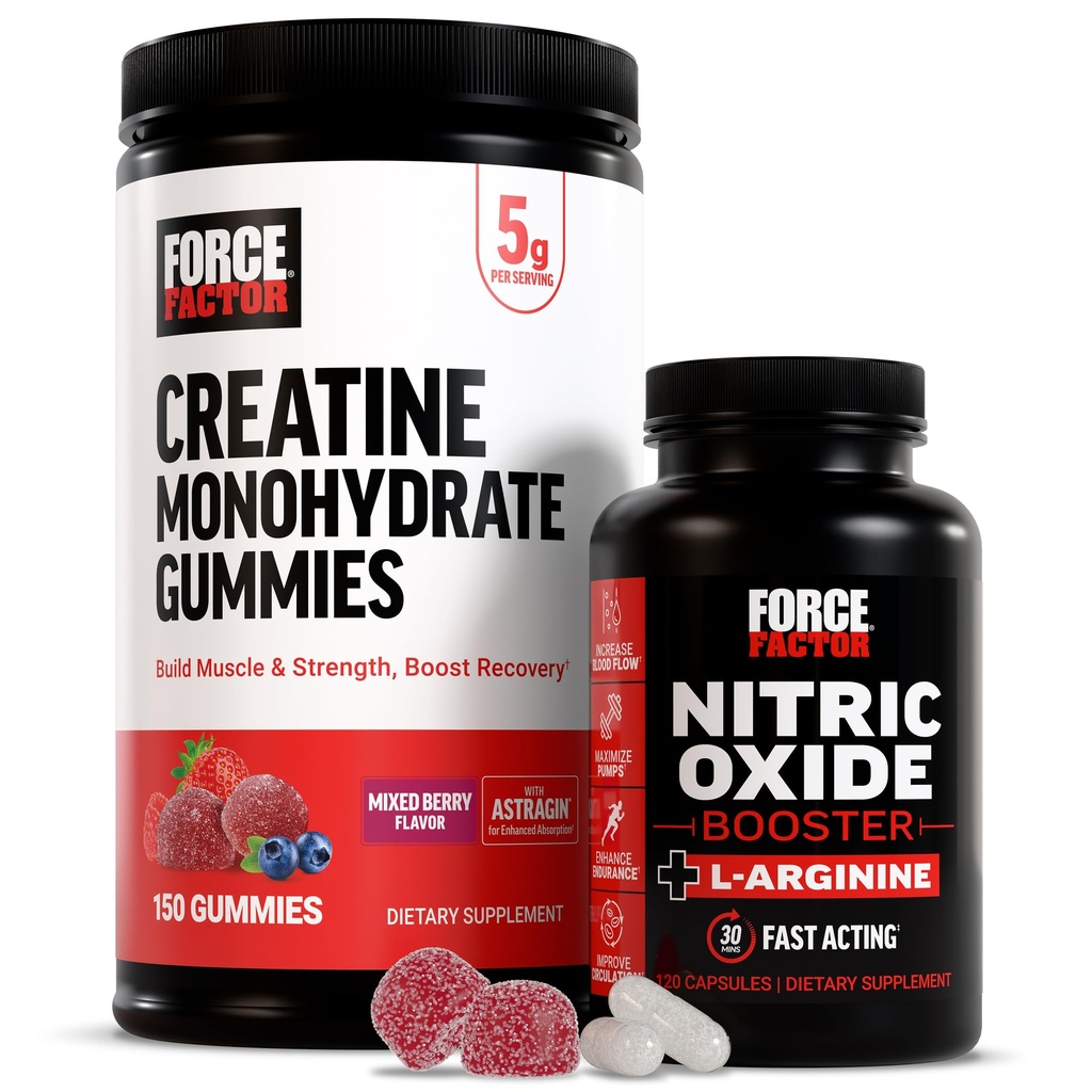 强制因子 Creatine Gummys, 5 Grams Creatine 单水合物, 混合莓, 150 Gummys, 30 services Nitric Oxide Boster, L-Arginine的快速动作公式, 120 Capsules