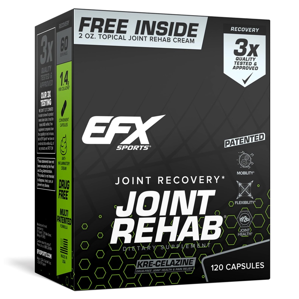 EFX Sports Joint Rehab Recovery Kit | Powered by Kre-Celazine® | for Mobility & Joint Health | 120 Capsules Kre-Alkalyn Creatine + 2 oz Topical Cream
