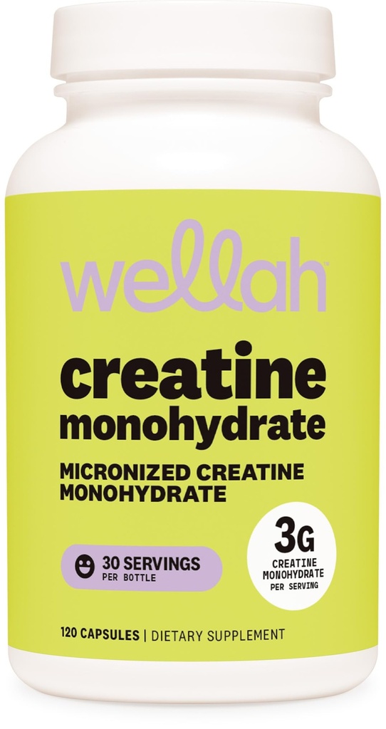 Wellah Creatine 单水合物 Capsules (3 000毫克) 120 Capsules - 微化Creatine, 30种