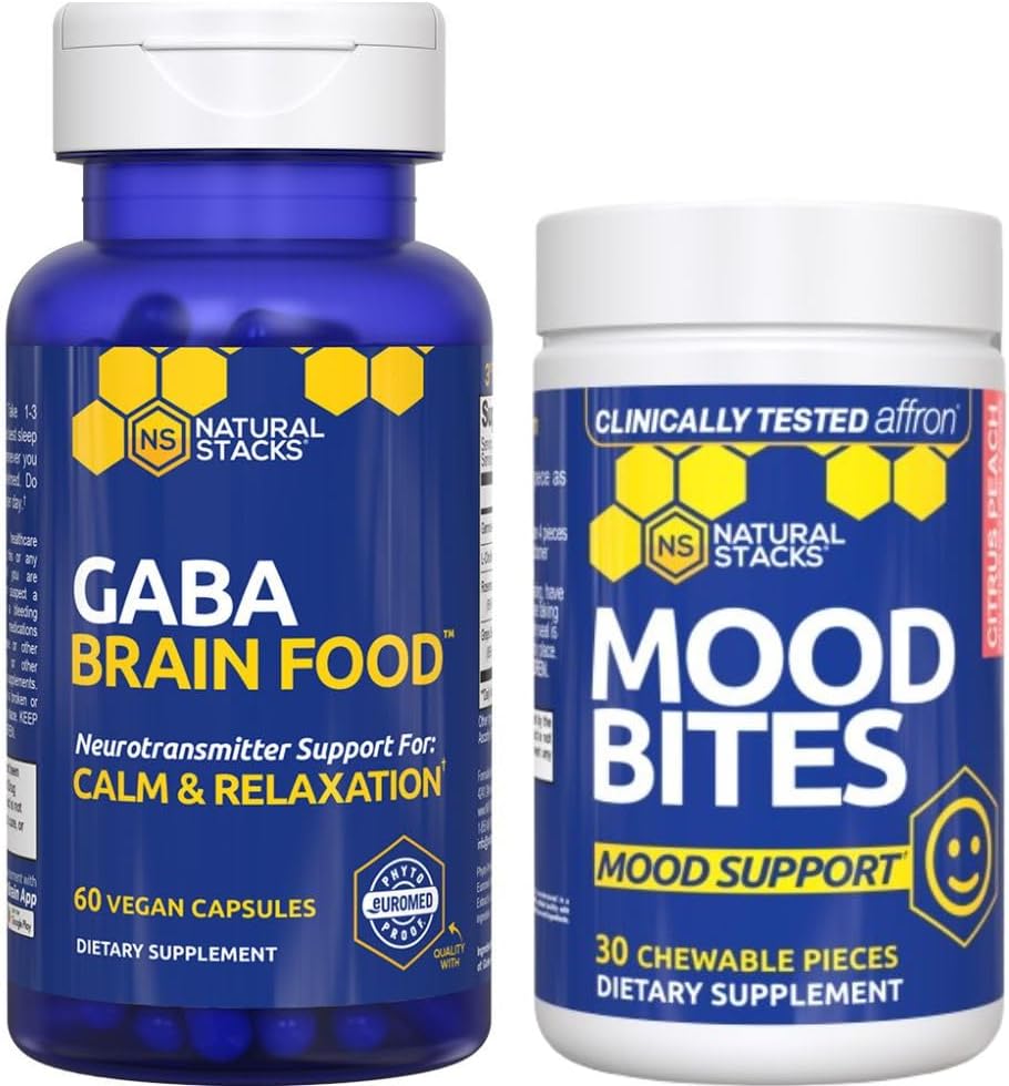 Natural STACKS Mood Bites + GABA 脑食品包 - 支持放松和改进 Mood* - 90 总件