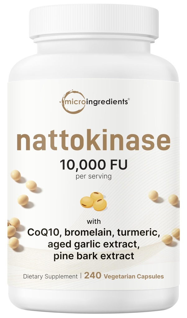Micro Ingredients Nattokinase 10,000 FU Per Serving (Natural Natto Extract), 240 Vegetarian Capsules | with CoQ10, Turmeric, Aged Garlic & Pine Bark Extract | Non-GMO, Lab Tested, cGMP Manufactured