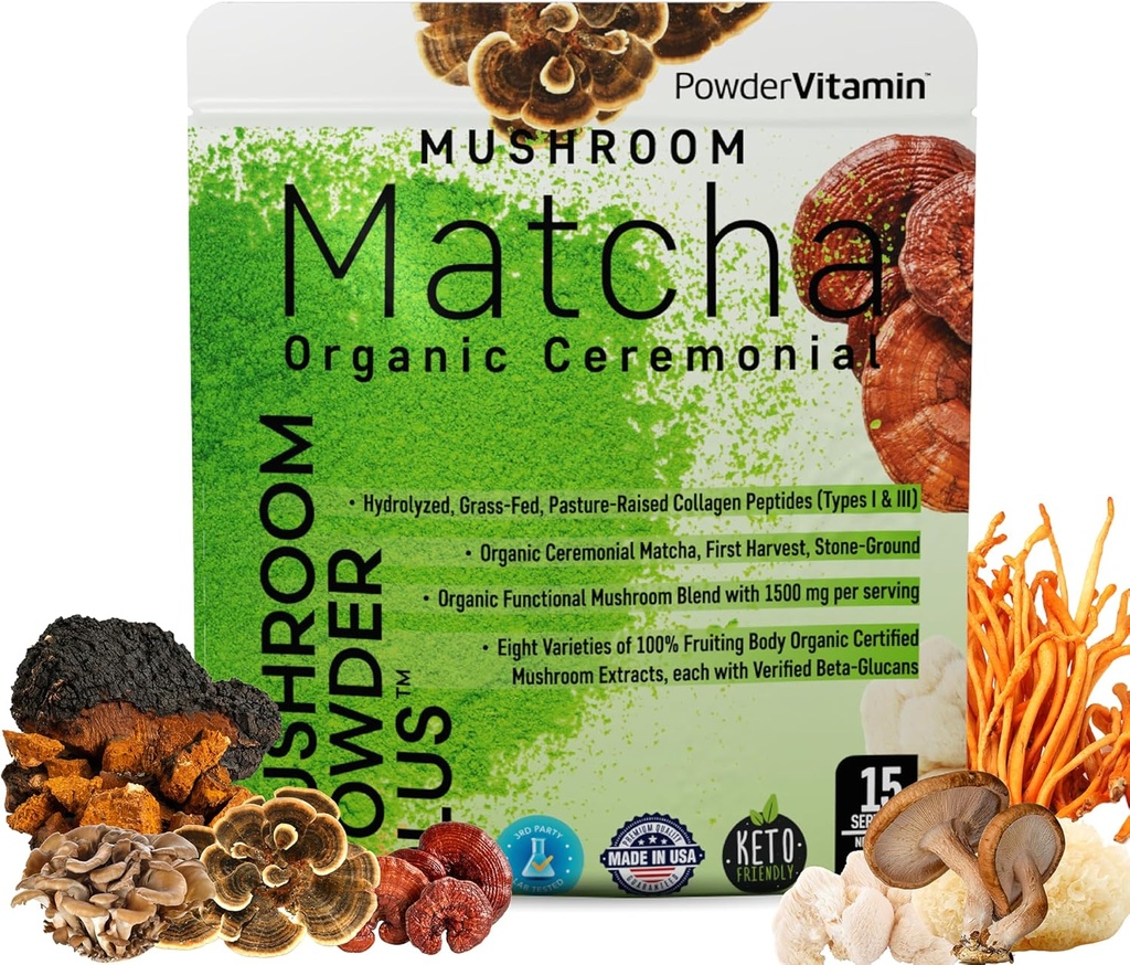 粉末 有机蘑菇 Matcha 粉末 认证无农药 草药 钴 第I和第III类 8种水果 肉末蘑菇 为β-Glucans 重点文摘和豁免 15种服务