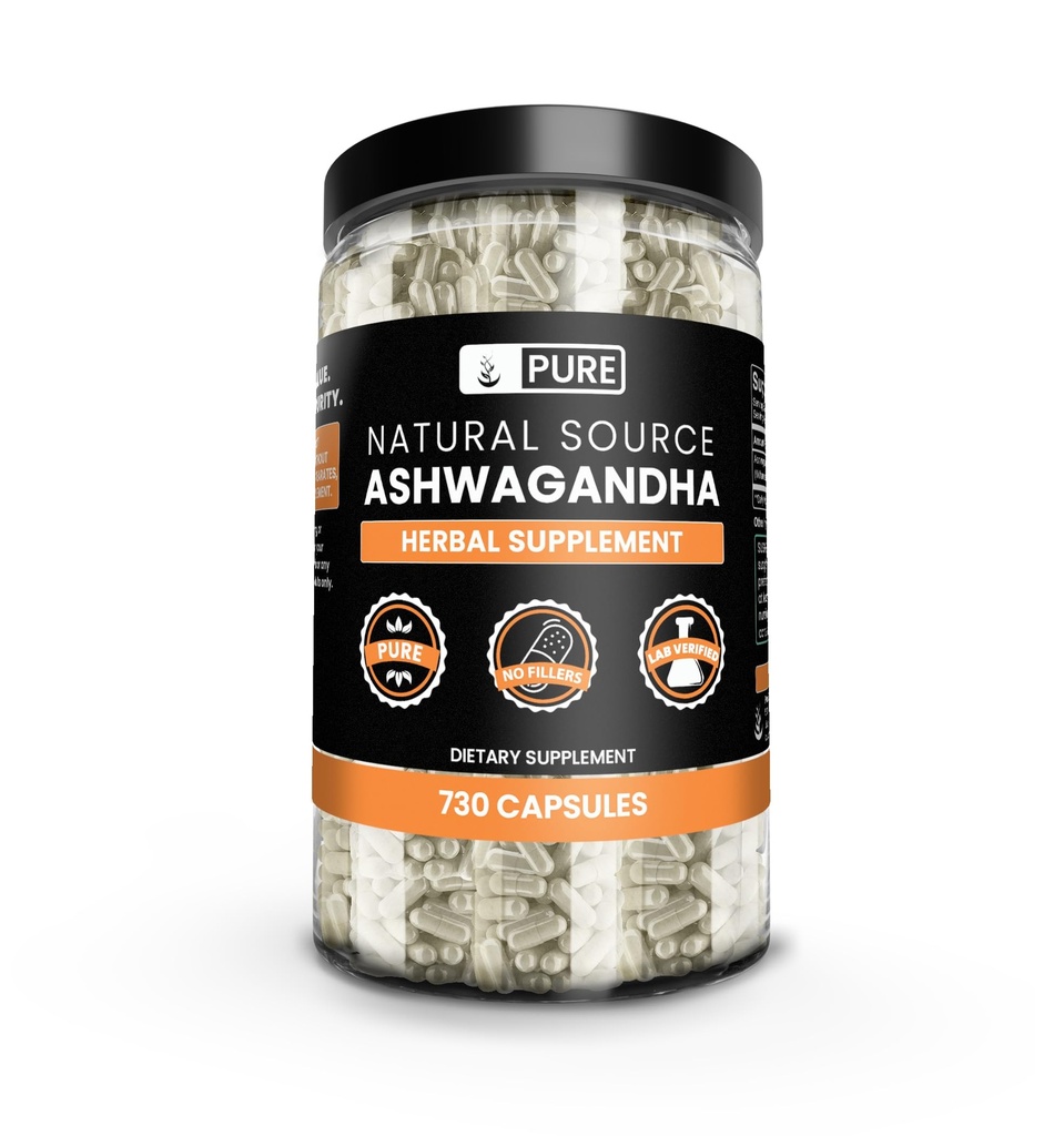 纯原始成份 Ashwagandha (730 Capsules) 无镁或水稻填充器, 永远纯净, 实验室验证