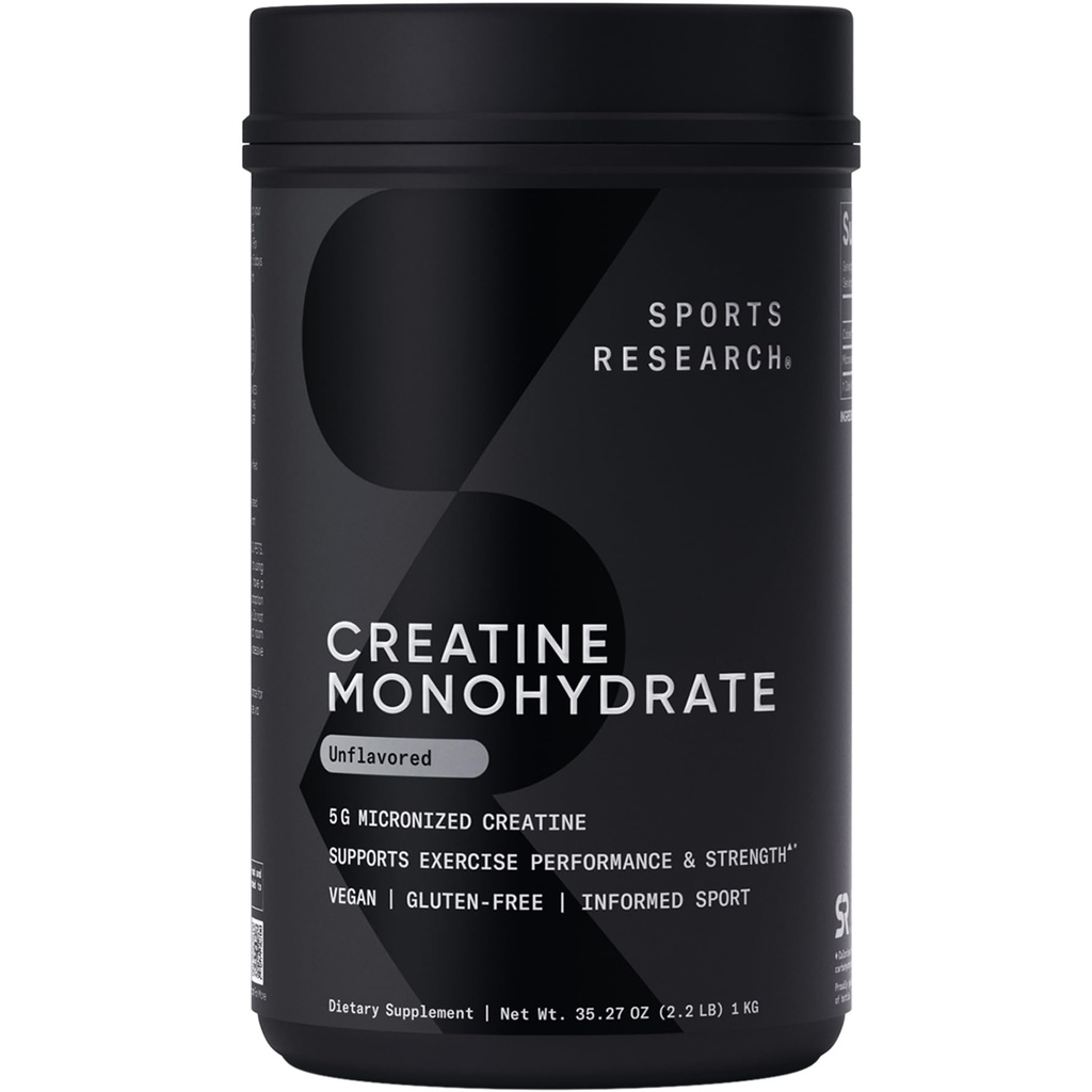 运动研究 Creatine Monohydrate - Gain Lean Muscle, 提高性能和力量,支持工作恢复 - 5 g 微量化 Creatine - 35.27 oz