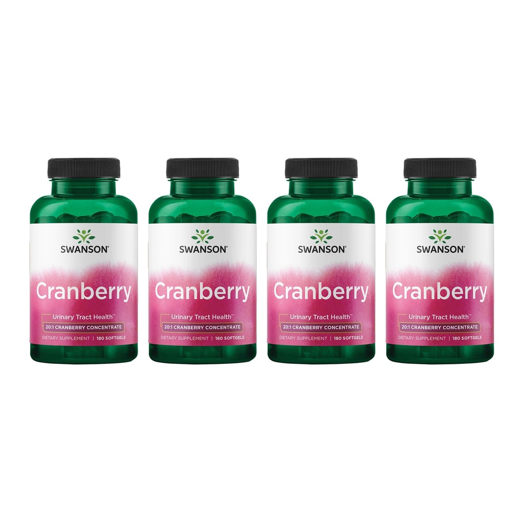 Swanson Cranberry - 支持尿道切片健康,Bladder控制与促进健康肾功能 - 以20:1 Cranberry 汁焦-(180 Softgels) 4 Pack制成的补充