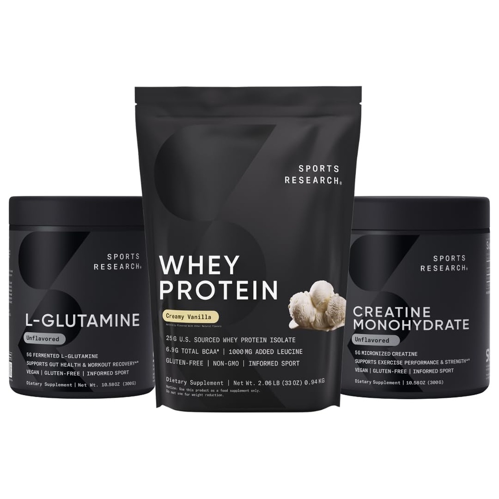 运动研究® 回收矩阵 - Whei 隔热蛋白粉 2.1lb + L-Glutanine 10.58 Oz + Creatine Monohydrate 10.58 Oz