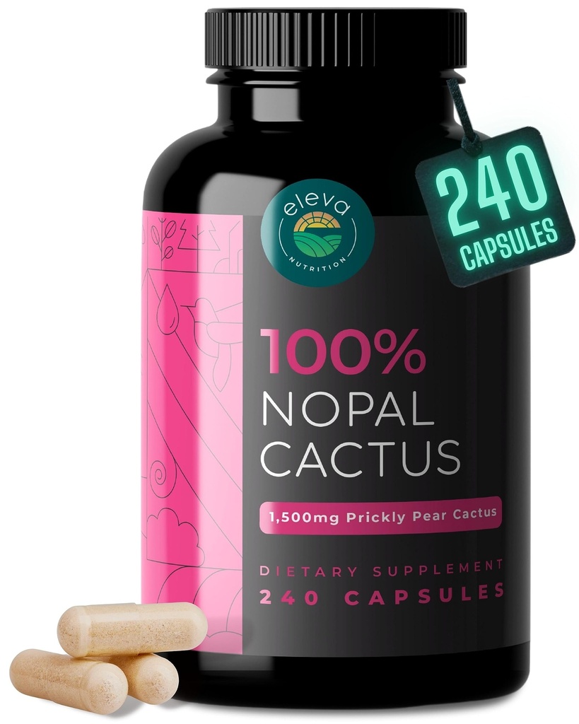 Nopal Cactus Capsules 1500mg - 有机太阳干 P梨 Cactus水果粉和黑辣椒 吸附-天然小rick梨 超级补充剂-纤维、维生素和矿物 240 Capsules
