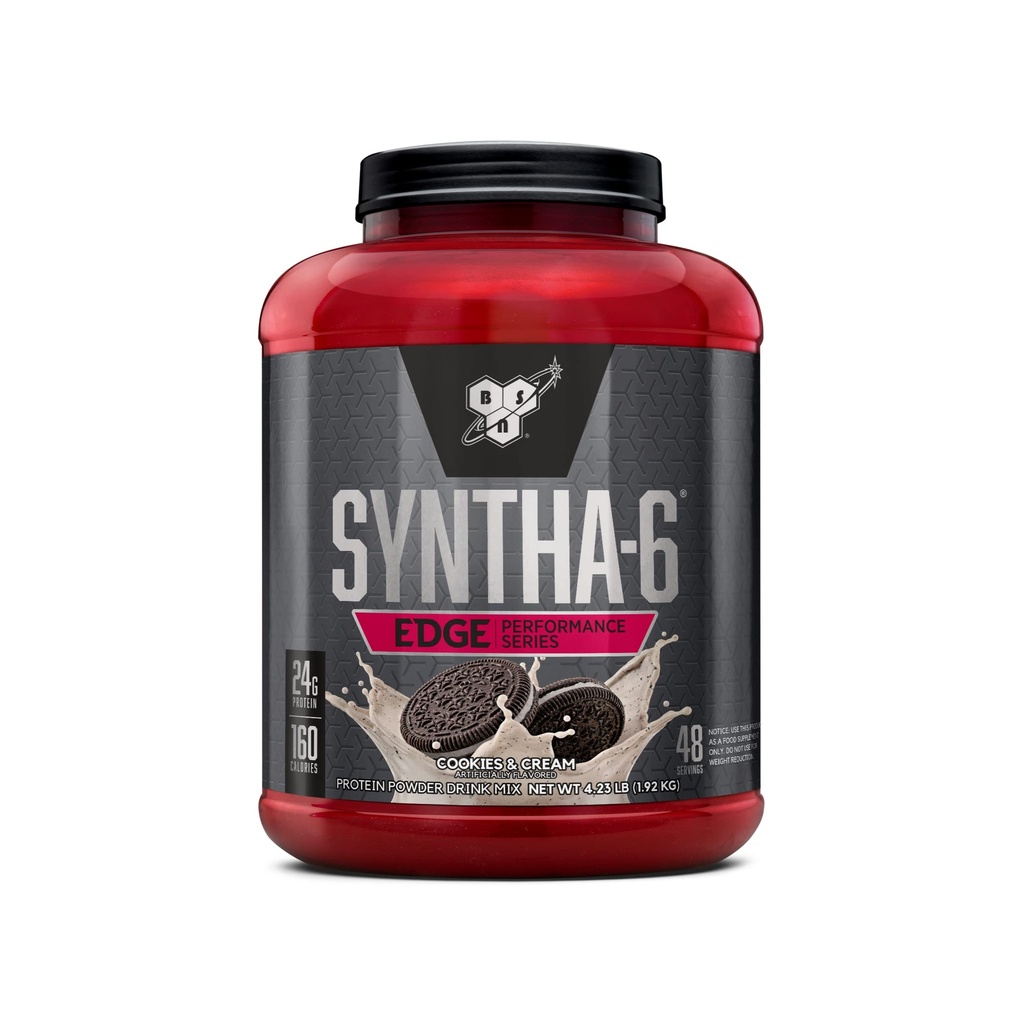 BSN SYNTHA-6 EDGE Protein Powder, Cookies n Cream Flavored Powder with Hydrolyzed Whey, Micellar Casein, for Muscle Gain, Low Sugar, 24g Protein, Cookies & Cream, 48 Servings, 4.23 Pound (Pack of 1)