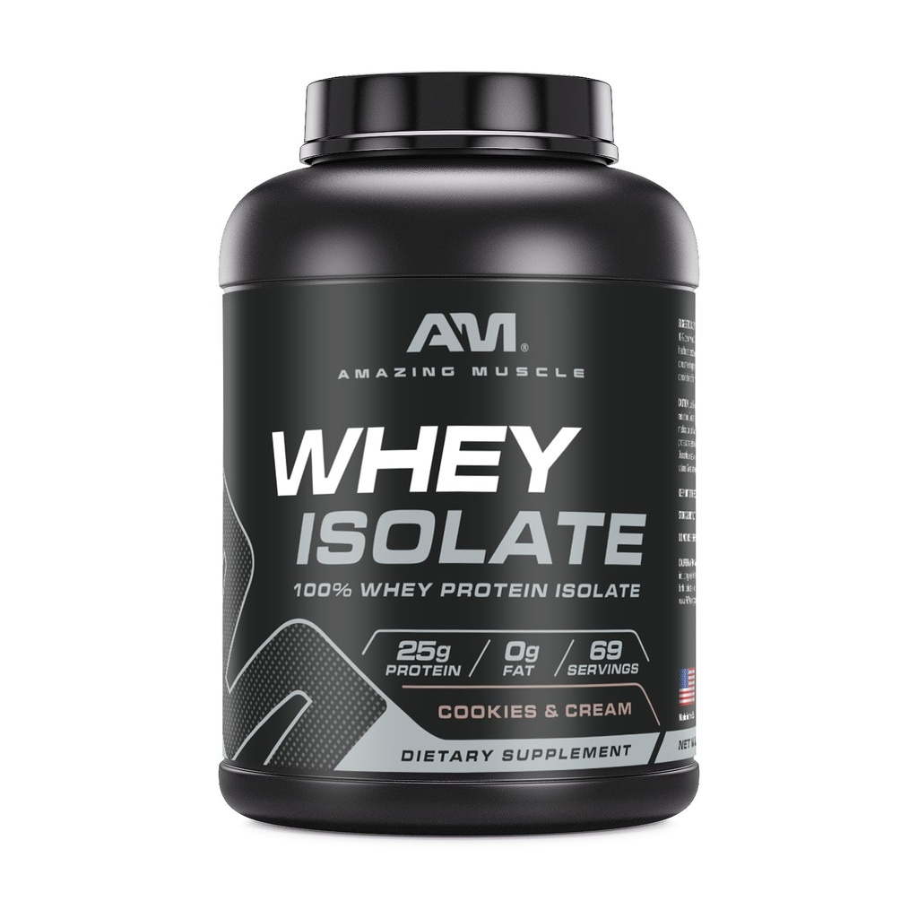 Amazing Muscle Whey Protein Isolate Powder | 25 Grams Protein Per Serving | 100% Whey Isolate | Zero Fat | Made in USA (5 LB, Cookies & Cream)