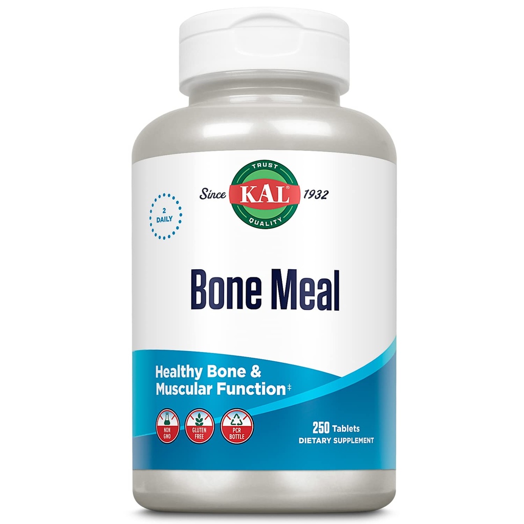 KAL Bone Meal 片,钙补充剂 w/Magnesium,维生素D3和K,骨质健康,肌肉和神经功能支持,快速解体,Gluten自由,非GMO,60天保障,125 Servi,250厘米