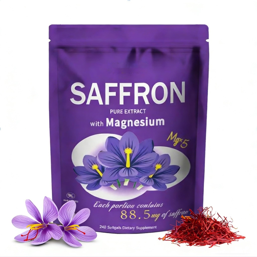 Saffron Supplements Gummies with Magnesium – Pure Saffron Extract 88.5mg per Serving Magnesium to Support Mood, Focus & Daily Wellness | Vegan, Gluten-Free Capsules for Women & Men, 240 Count