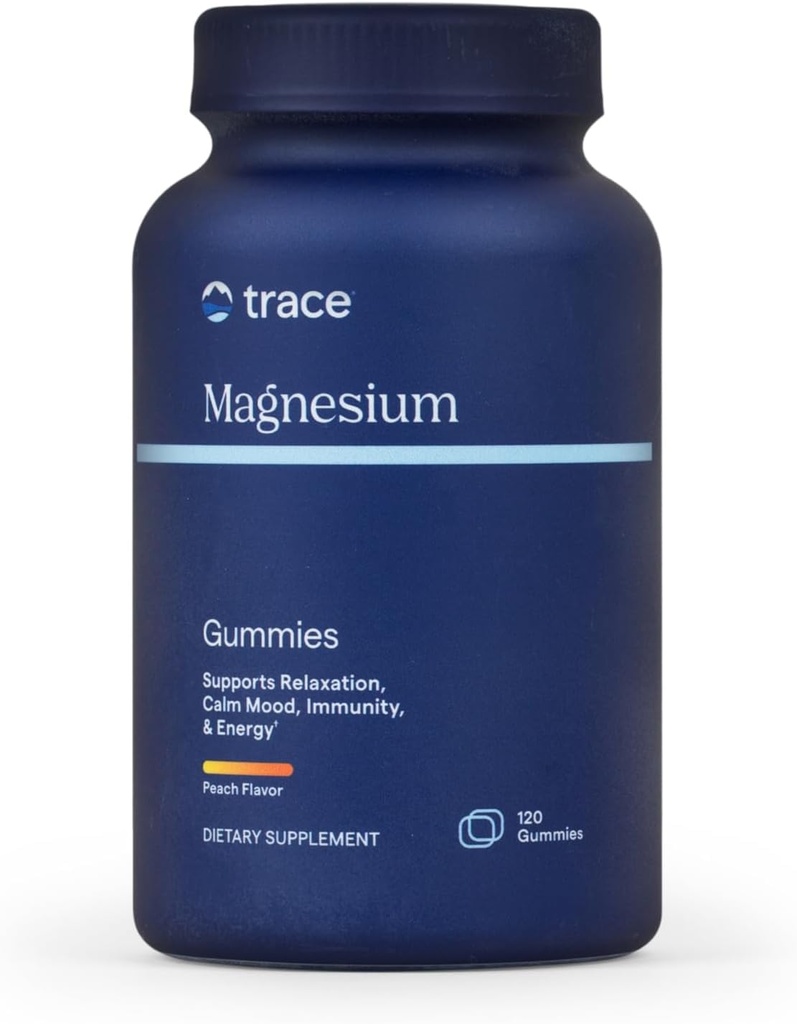 Trace Minerals Magnesium Gummys - 支持一个平静的心智赛特 - 儿童与成年人的Magnesium Chewables - Bone, Digestion, Heart Health & Immune Support - Peach Flavor - 120 Counter (120名服务员)