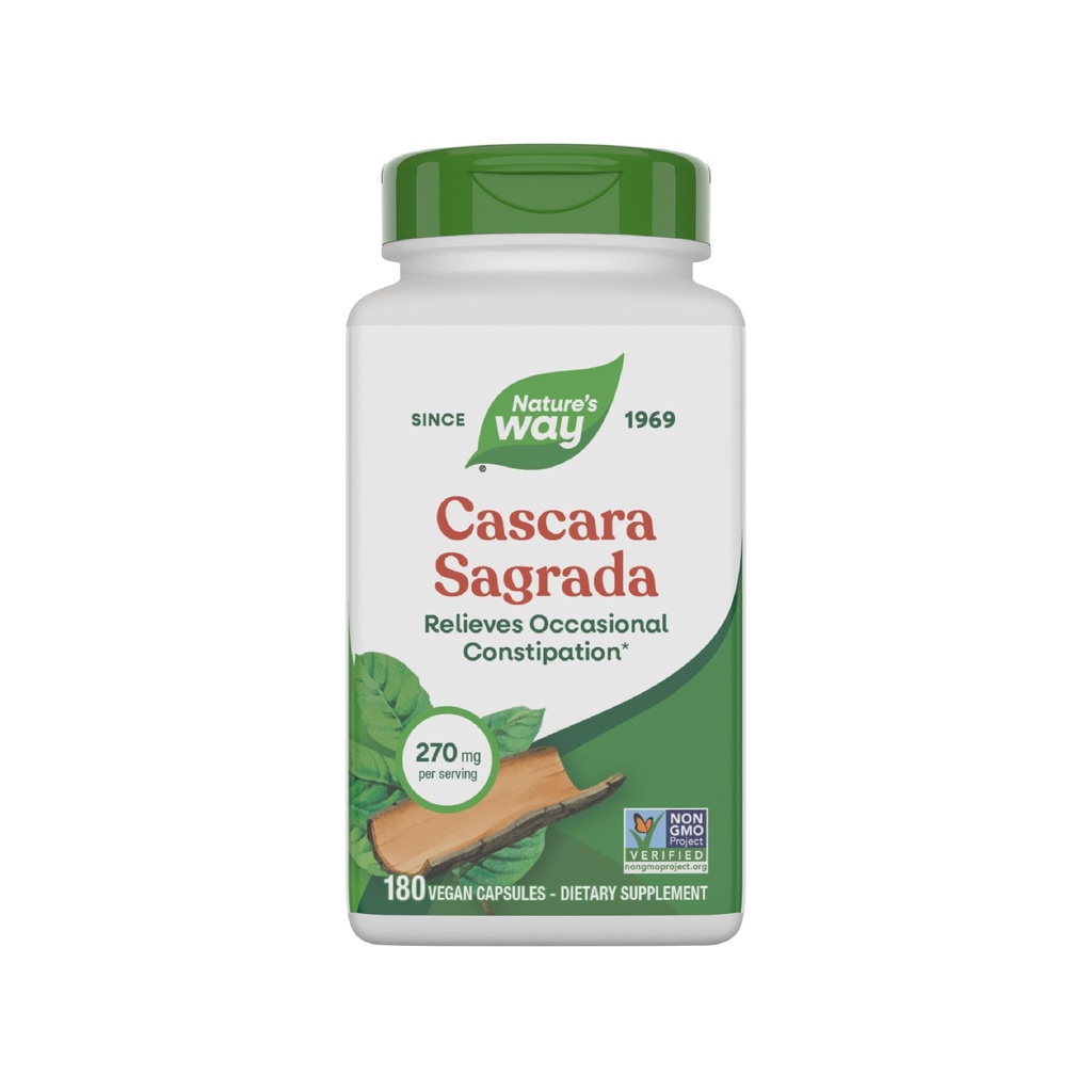 自然之路 Cascara Sagrada Bark, 12岁以上成人和儿童的不定期便秘救济,支持正规性*,非GMO项目验证,每服务270毫克,180卡普尔(包装May Vary)