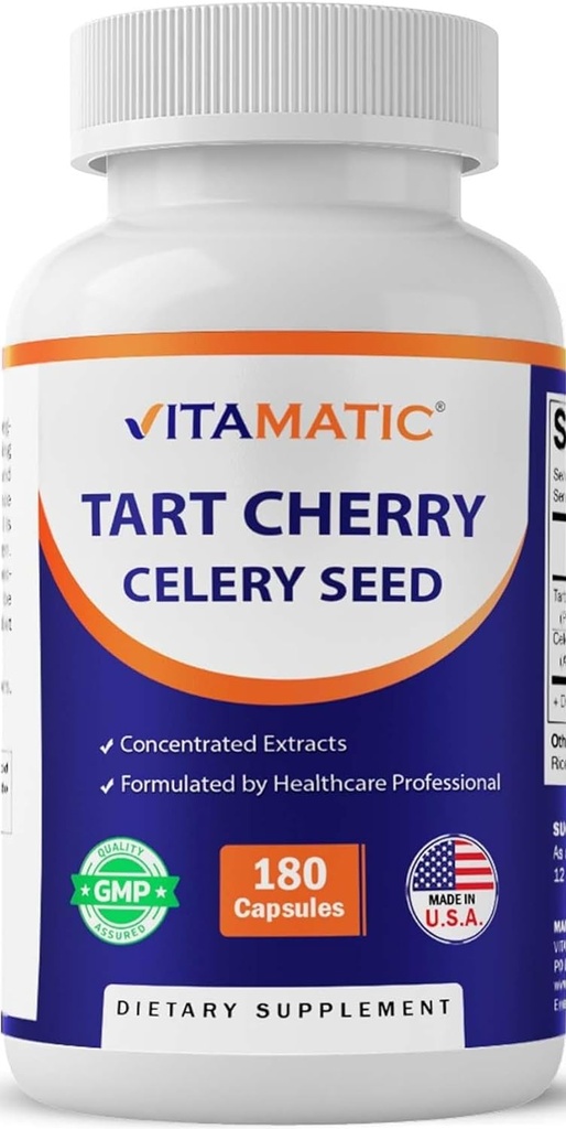 Vitamatic Tart Cherry 20X 与 Celery种子 10X 集中提取 - - 180 Veg Capsules - 蔬菜、非GMO 和 Gluten Free 的提取