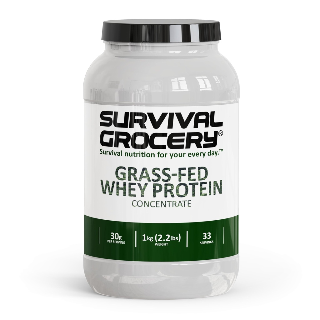 Survival Grocery® Grass-Fed Whey Protein Concentrate | Unflavored, Clean & Pure Protein Powder with Minimal Lactose & Fat | Gluten-Free | Includes Scoop for Easy Serving (1 kg./ 1 Jug, Unflavored)
