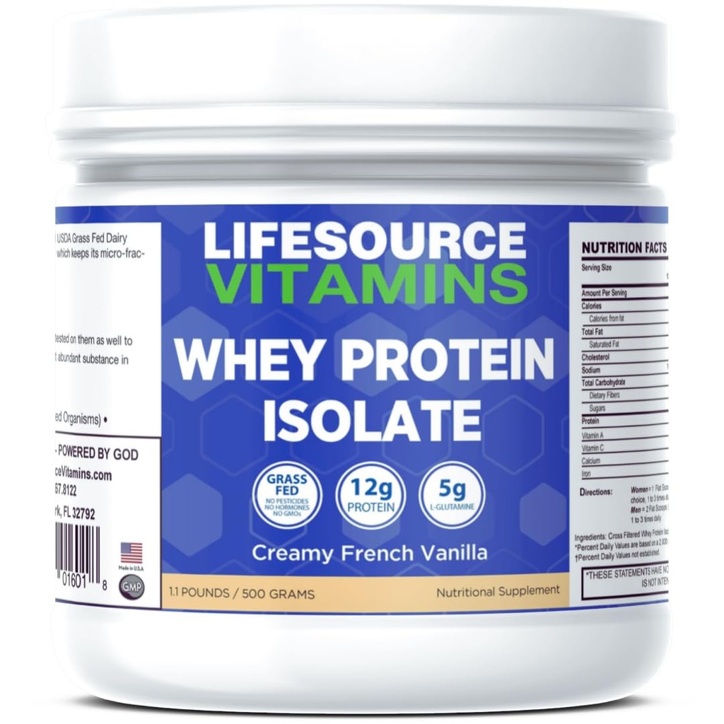 LifeSource Vitamins 1.1 lb Grass Fed Whey Protein Isolate - Creamy French Vanilla w/Stevia
