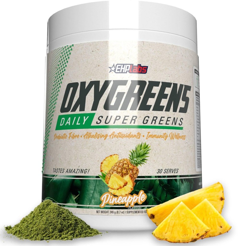 EHP Labs OxyGreens 超级绿地粉 - Spirulina & Chlorella Superfood,绿色汁粉和绿地增生剂,抗氧化剂和豁免支持,30个服务(菠萝)