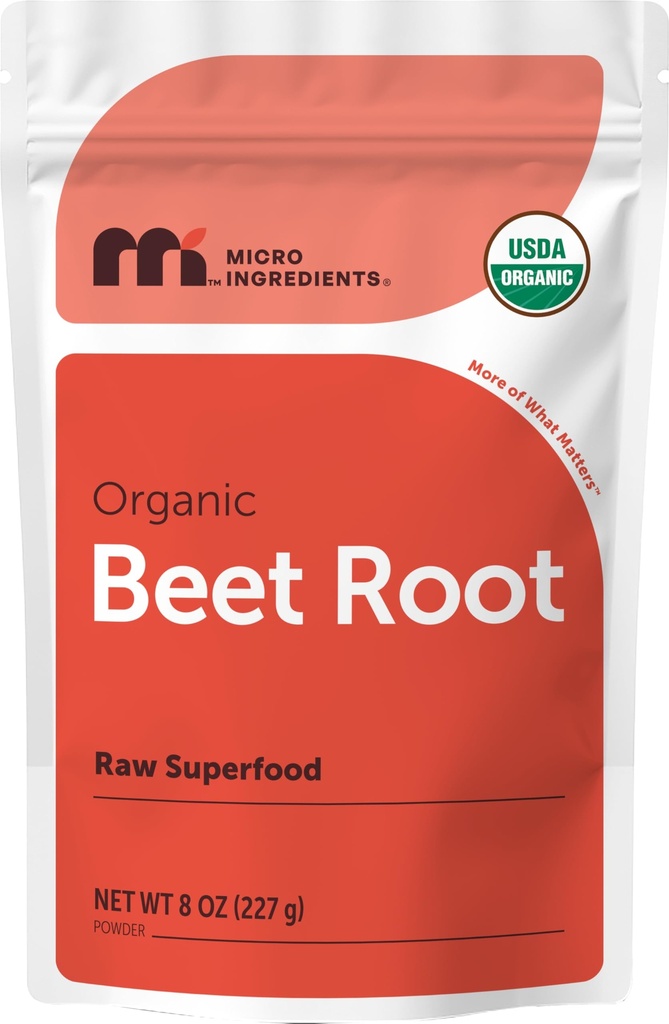 Micro Ingredients Organic Beet Root Powder, 8 oz | Nitric Oxide Supplement for Men & Women | Water Soluble, Highly Concentrated Raw Beet Supplement | Superfood Drink Mix | Non-GMO, Plant Based