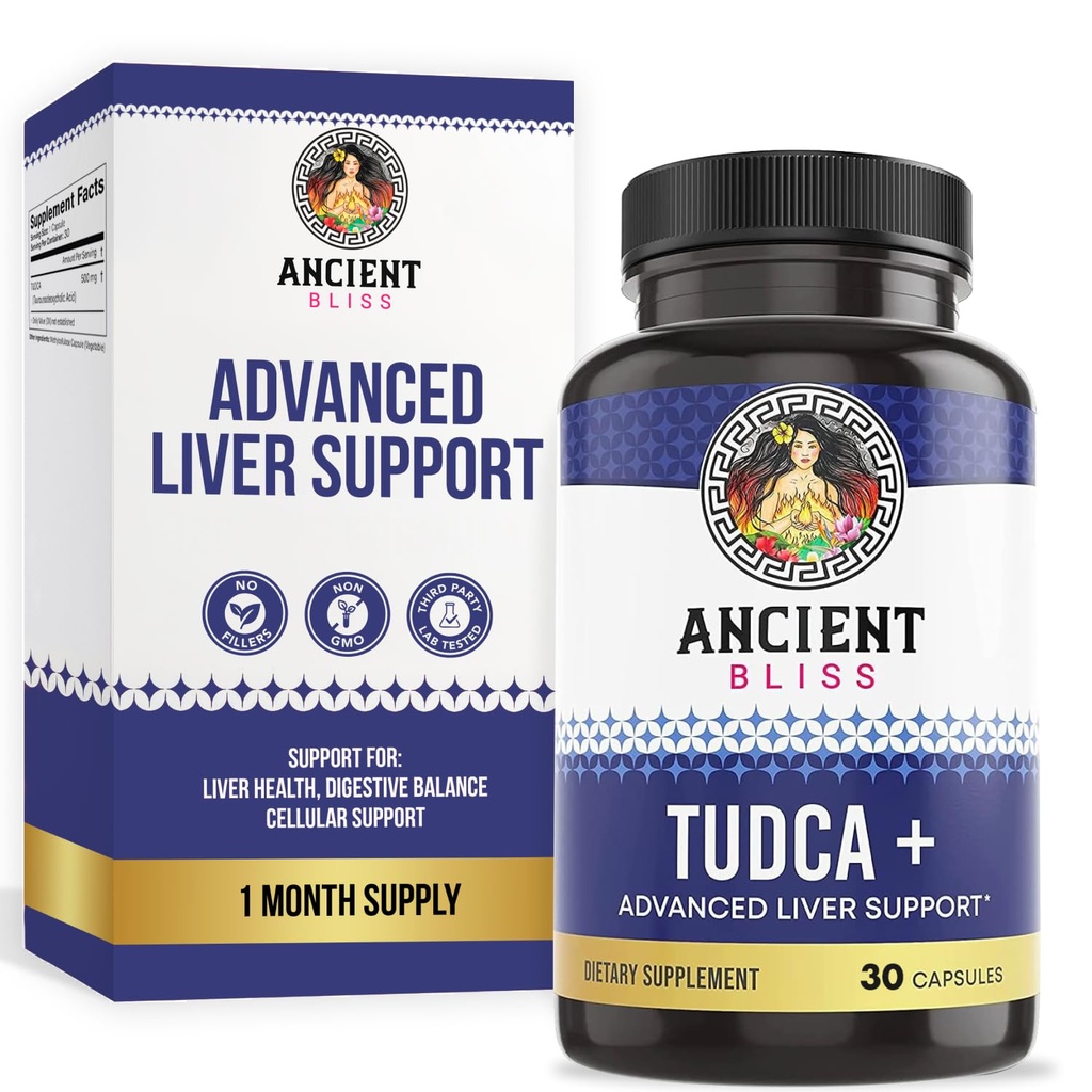 Ancient Bliss Tudca 500mg, 30 Capsules (Tauroursodeoxycholic Acid) - Bile Salts Liver 支持补充品, Natural Bitter Taste - Vegan 友好型, 非转基因生物, Gluten 免费 Capsules (30 Capsules (Pack of 1)).
