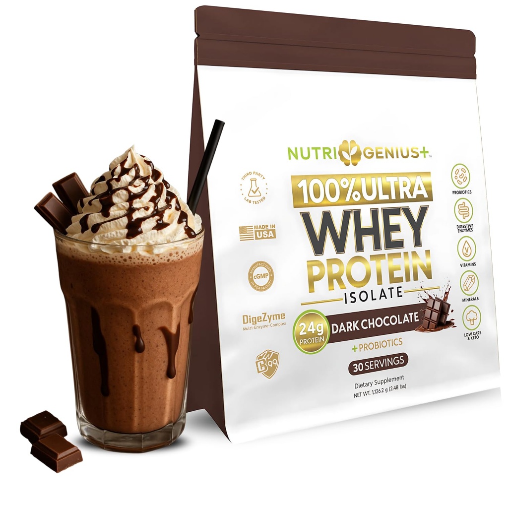 All-in-One Nutrition Whey Protein Isolate with Probiotics, Digestive Enzime, Vitamins and Minerals, Chocolate, 30 Servings, Gluten Free, Keto Friendly, No Sugar