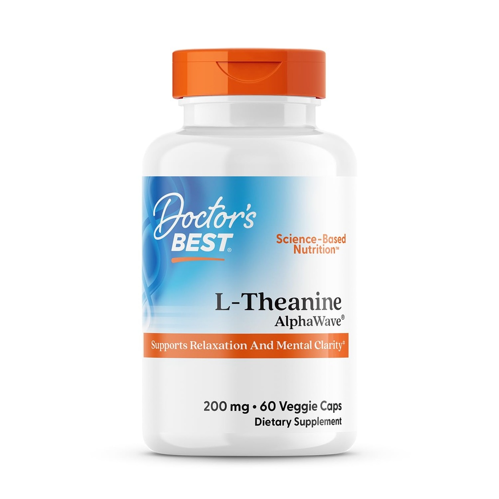 医生最佳L-Thenine Caps 200mg for Men and Women - L Theanine AlphaWave 用于冷静和焦点支持的补编,帮助减轻压力,Vegan,Gluten Free,Soy Free,非GMO - 60 Veg Capsules