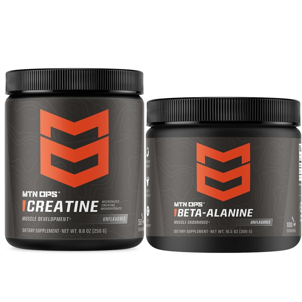 MTN OPS Creatine Monohydrate & Beta Alanine 性能堆积 – 力量,动力和肌肉耐力支持 – 预选和培训回收包