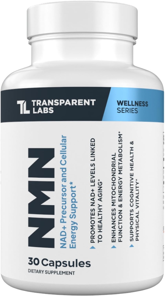 Transparent Labs NMN Supplement for NAD+ Levels - NAD Supplement with 600 mg Nicotinamide Mononucleotide to Support Healthy Aging, Cellular Energy Production, & Metabolic Balance - 30 Count