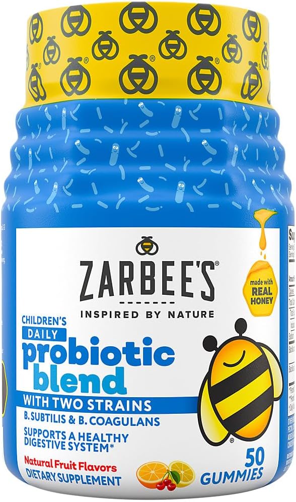 Zarbee's Kid's Daily Probiotic Blend Gummys with 2 Strains for Digestive Support; Easy To Chew; Gluten-Free & Drug-Free; Ages 2+; 天然水果火焰; 50 计数
