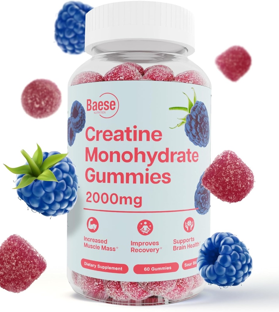 用于男女的克里丁单水合物Gummys - 高纯度酸蓝树莓-可口的Creatine Infused Gummy for Muscle Force & Energy Boost,生物可用工作前补充