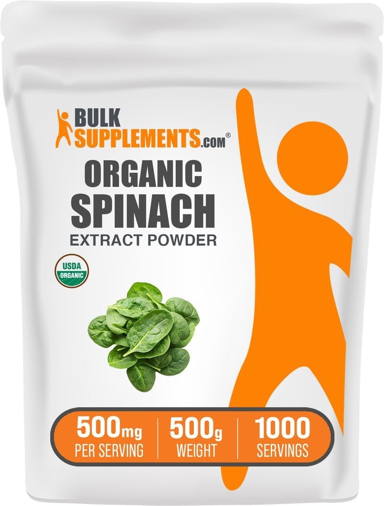 Bulk Assupports.com 有机菠菜提取粉 - 有机菠菜粉从叶片提取,草药补充剂 - Gluten Free,每服500mg,500g(1.1磅)(Pack of 1)
