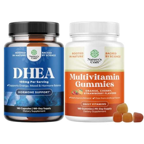 DHEA补充剂包 - 男女脱氢戊酮-Hormone平衡能量混合剂和Potent Daily Multivitamin Gummys与维生素D A C E B12 锌和生物锡促进能源和免疫健康