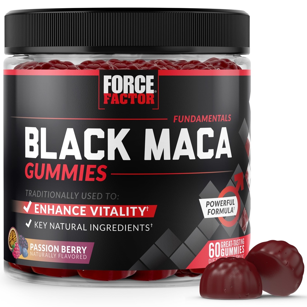 强因子 Black Maca Gummys, Black Maca Root 提高男性和女性的生命力, 增加能量和力量, 配有 BioPerine 用于高级吸收, 美味 Passion Berry Flavor, 60 Gummys